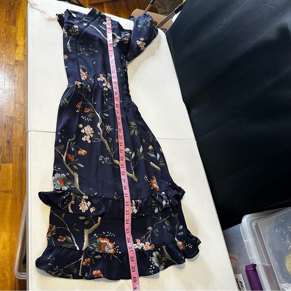 Nanette Lepore Navy Floral-Print Ruffled-Skirt Dress Size 10 - Picture 10 of 12